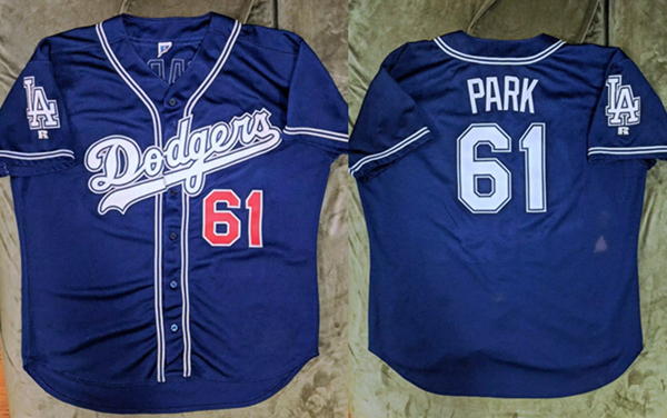 Men's Los Angeles Dodgers #61 Chan Ho Park Navy Cool Base Stitched Baseball Jersey